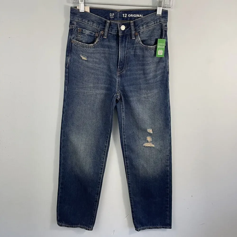 NWT Gap Teen Boys Size 12 Original Fit Jeans Blue‎ Straight Leg Distressed